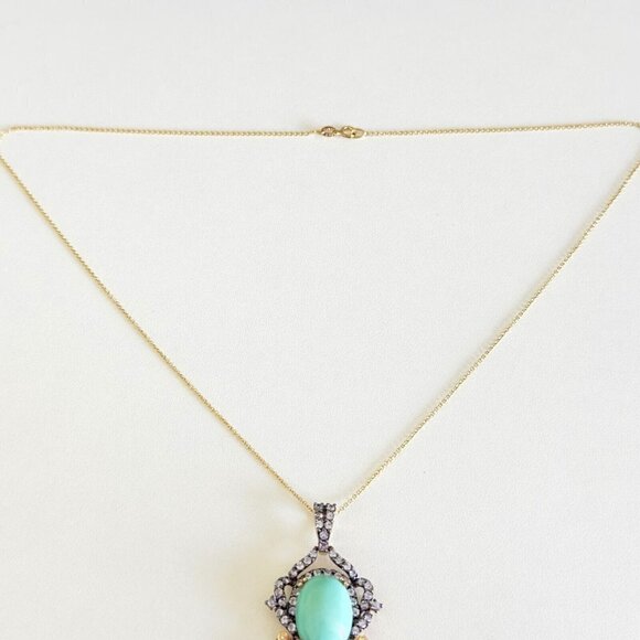 14k Yellow Gold Turquoise Multi Gemstone Chandelier Pendant Chain Necklace 18" - Picture 15 of 16